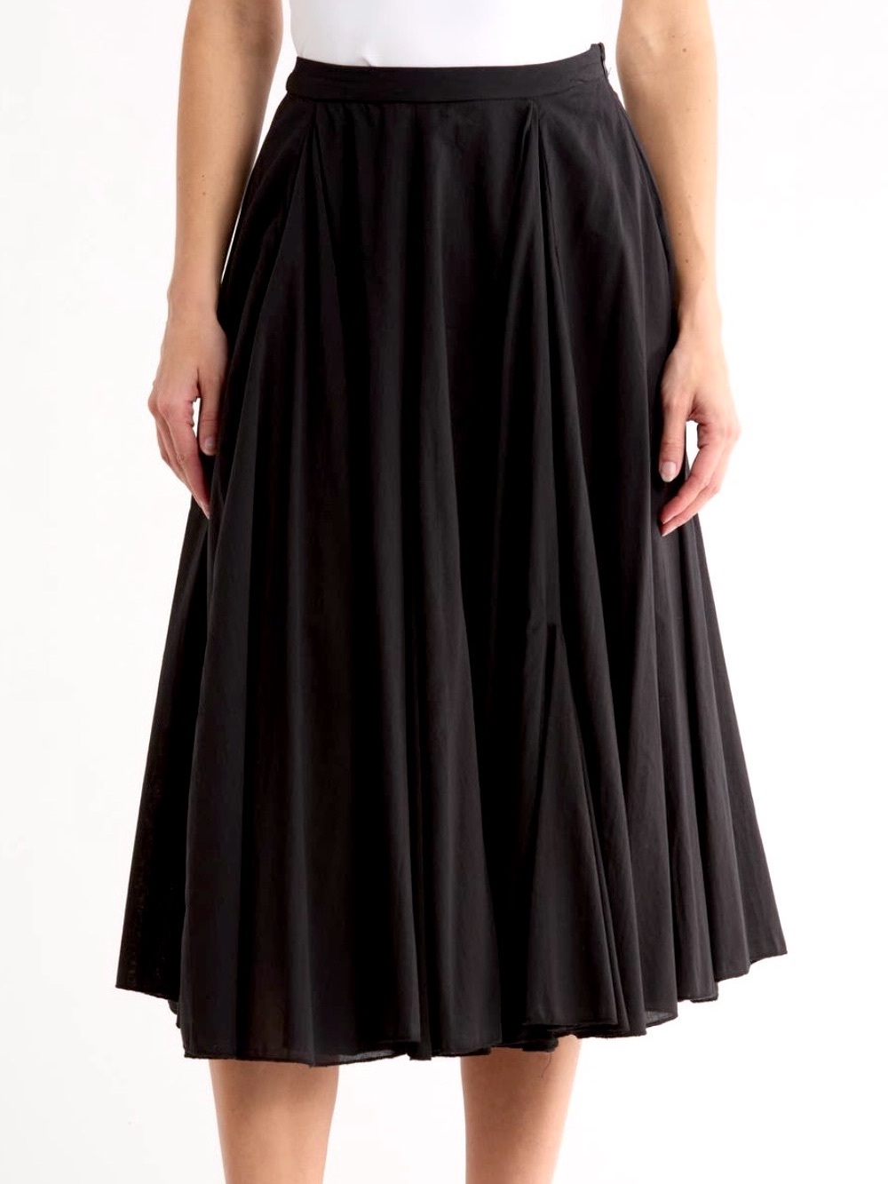 Joie Black Flared Godet Midi Skirt Size M Lightweight Cotton *FLAWED zipper